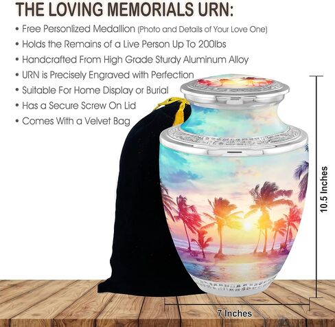 Beach Cremation Urns for Adult Ashes Male Female - Handcrafted Funeral Decorative Urns for Ashes Adult Male with Velvet Bag (Love Beach Memories No Medallion in Saudi Arabia