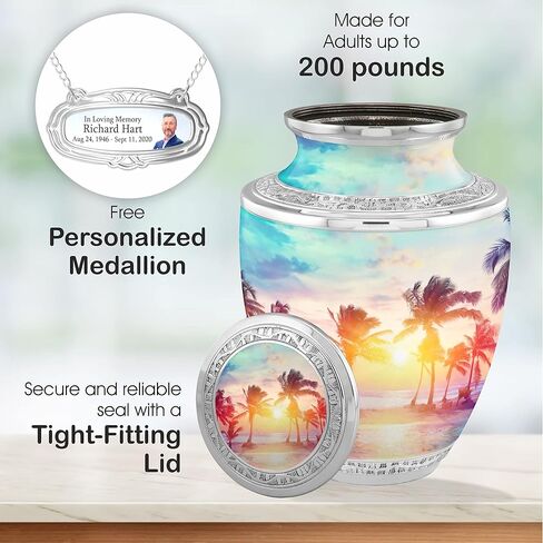 Beach Cremation Urns for Adult Ashes Male Female - Handcrafted Funeral Decorative Urns for Ashes Adult Male with Velvet Bag (Love Beach Memories No Medallion in Saudi Arabia
