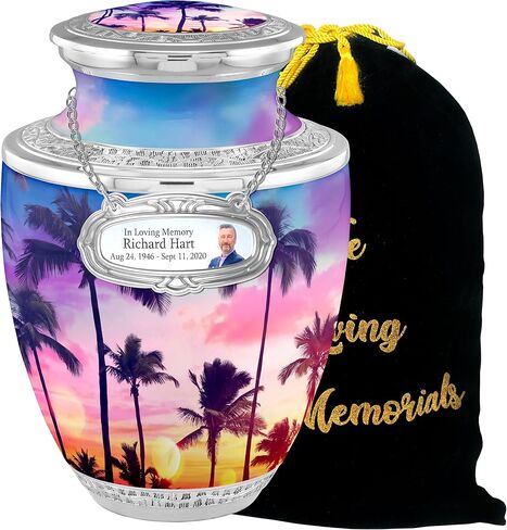 Beach Cremation Urns for Adult Ashes Male Female - Handcrafted Funeral Decorative Urns for Ashes Adult Male with Velvet Bag (Love Beach Memories No Medallion in Saudi Arabia