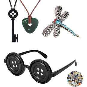 XHBTS Button Eyes Glasses Coraline Necklace Seeing Stone Necklace Coraline Dragonfly Hair Clip Stickers Set Halloween Jewelry Accessories