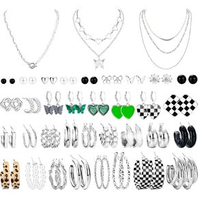 sanfenly الذهب والفضة أقراط القلائد للنساء مجموعة المجوهرات، أزياء هيبوالرجينيك لؤلؤة القلب فراشة هوب مسمار متدلية أقراط multipack، سلسلة الطبقات قلادة القلائد، اكسسوارات المجوهرات in Kuwait