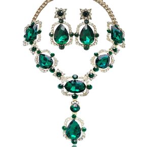 NABROJ Gold Green Jewelry Sets for Women - St Patricks Day Rhinestone Statement Necklace and Earrings Set Costume Jewelry Accessories Gifts for Women