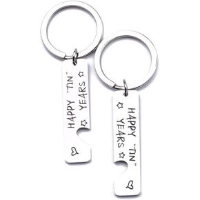 1ST 2ND 10 Year Anniversary Jewelry Gift Couples Keychain HAPPY TIN YEARS Couples Anniversary 10th Gifts