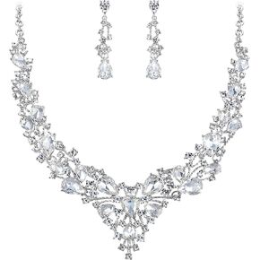 EVER FAITH Bridal Bride Jewelry Set Crystal Flower Leaf Vine Teardrop Wedding Necklace Earrings Set