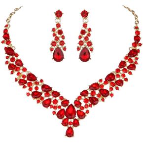 Molie Austrian Rhinestone Crystal Wedding Gown Prom Ball Necklace Earrings Jewelry Set for Brides Dress