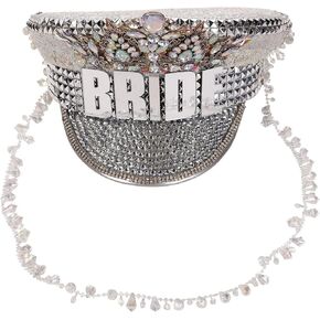 Handmade Novelty Bright Glitter Bride Hat Diamond Sequin Bride Captain Hat for Bachelorette Hen Party (Color : B1, Size : Medium)