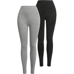 Floerns Women's 2 Pcs Elastic Waist Leggings Cropped Running Workout Pants