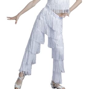 Adult Womens Fringe Pants Latin Dance Pants Tassel Performance Costumes Practice Black Ballroom Dance Pants
