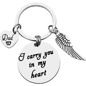 xyqcy Loss of Dad Keychain I Carry You in My Heart Keyring, Dad Memorial Jewelry Key Chain for Fathers Day, Remembrance Dad Gift Sympathy Gift for Daughter Son Keepsake Bereavement Gift