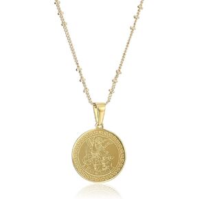 LESLIE BOULES Saint Michael Archangel Necklace 18 Inches Stainless Steel 18K Gold Plated Pendant