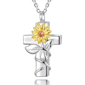 ZGBY Cremation Jewelry Urn Necklace for Ashes - Cross Necklaces Sunflower Ashes Pendant Necklaces for Women