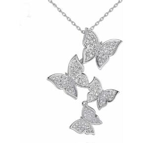 Real 925 Sterling Silver Long Zircon Butterfly Necklaces Pendant Fashion Sterling Silver Jewelry Statement Chain Necklace for Women Ladies Girls Gifts