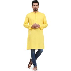 SKAVIJ Men's Casual Cotton Solid Long Kurta Regular Fit Shirt