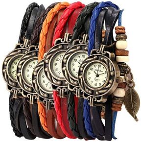 yunanwa Pack of 6 Women's Watches Vintage Wrap Around Bead Leaf Bracelet Quartz Wholesale Set