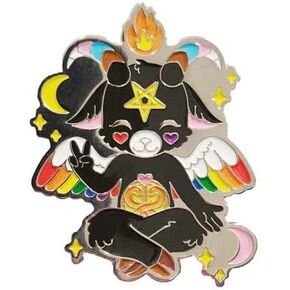 Progress Pride Hidden Flag Adorable Baphomet - Soft Enamel 1.5" Silver Enamel Pin