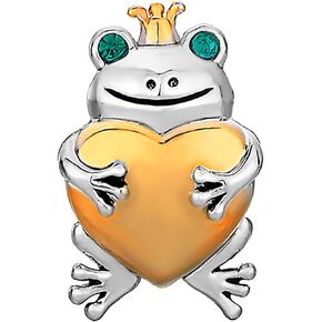 MiiFort Frog Charm Compatible with Pandora Bracelets Cute Frog Prince Gold Crown Love Heart Fairytale Royalty Women Sister Daughter Family