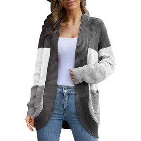 UEEKOOK Women's Color Block Splice Cardigan Sweater Draped Cozy Soft Coats Open Front Oversized Ribbed Knit Jackets