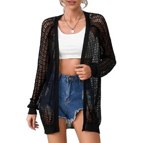Women's Light Weight Crochet Cardigan Summer Boho Long Sleeves Knitted Thin Cardigans