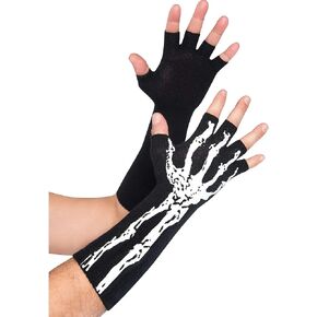 AMSCAN Black Skeleton Glow-In-The-Dark Fingerless Gloves - 1 Pack - Perfect Spooky Party Accessory & Costume Prop in Kuwait