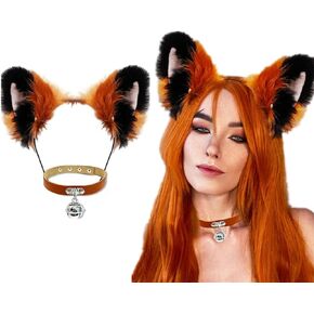 LaVenty Handmade Fur Fox Wolf Cat Ears Headwear Women Men Cosplay Costume Party Head Accessories for Halloween