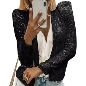 SocalmDown Women's Sparkly Glitter Blazer Jackets Sequin Long Sleeve Casual Blazer Bomber Sparkle Party Clubwear Coats