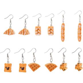6 Pairs Handmade Simulation food Croissant French Bread Toast Dangle Drop Earrings Cute Unique Baguette Earrings Set for Women Girls