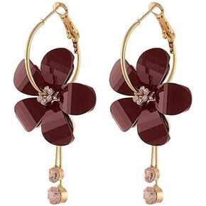 TIANBANGSHI Chic Bohemian Crystal Acrylic Rose Flower Dangle Drop Earrings Exaggerated Round Hoop long Tassel Petal Earring for Women Girls Statement Jewelry Gifts