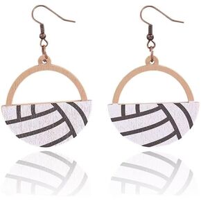 Wooden Circle Ball Earrings Hollow Out Dangle Earrings Game Day Sports Lover Jewelry Gifts for Women Girls