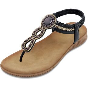 صنادل مسطحة للنساء من WESIDOM، صنادل شاطئ صيفية داعمة للقوس وحجر الراين على شكل حرف T وحزام مطاطي ونعل مطاطي in Kuwait