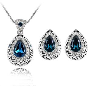 AILUOR Fashion Waterdrop Crystal Jewelry Set, Retro Vintage Celtic Knot Waterdrop Green Gemstone Water Drop Pendant Necklace Stud Earrings Jewelry Set for Women Mother Bridal Wedding