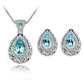 AILUOR Fashion Waterdrop Crystal Jewelry Set, Retro Vintage Celtic Knot Waterdrop Green Gemstone Water Drop Pendant Necklace Stud Earrings Jewelry Set for Women Mother Bridal Wedding in Kuwait