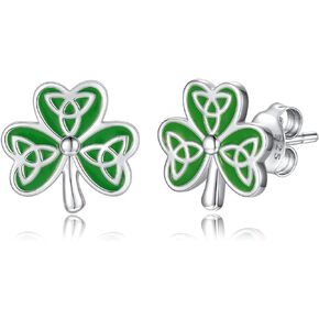 Shamrock St. Patricks Day Earrings Necklace 925 Sterling Silver Green Four Leaf Heart Clover Jewelry Gift for Women Girls