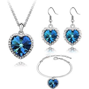 Crystalline Azuria Set Pendant Necklace Heart of the Ocean For Women With Crystals Dangle Earrings Bracelet for Women