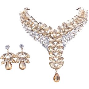 Women's Wedding Bridal Bridesmaid Rhinestone Crystal Statement Necklace Earrings Party Costume Jewelry Set