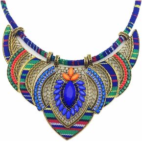 Outyua Bohemian African Choker Necklace Women's Jewelry Collar Bib Chunky Necklaces Statement Ethnic Style Tribal Beaded Rope Festival Costume Colorful Necklace