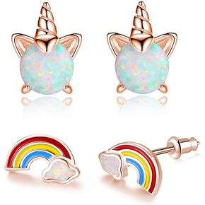 CiNily 14K Rose Gold Plated Opal Small Stud Earrings for Women Girls Hypoallergenic Cute Animal Earrings Opal Jewelry Gift