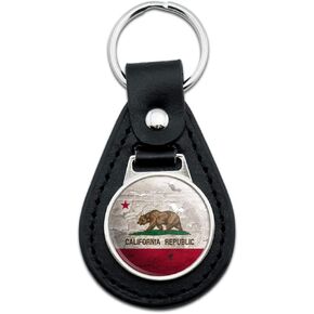 GRAPHICS & MORE Black Leather Rustic Distressed California State Flag Keychain