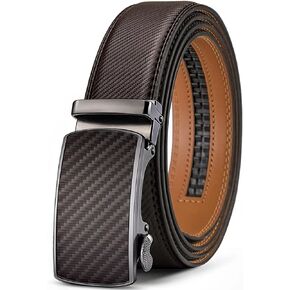 MORNING-BEAUTY Men's Leather Belt, Automatic Ratchet Buckle, 1 3/8" Adjustable Belt For Men Dress Casual Jeans, with gift box