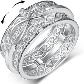 Cross Spinner Ring for Women Sterling Silver Cross Fidget Ring Christian Jewelry Gifts for Women (SZIE 7)