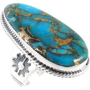 Sterling Silver Genuine Gemstones & Turquoise Ring (SELECT color)