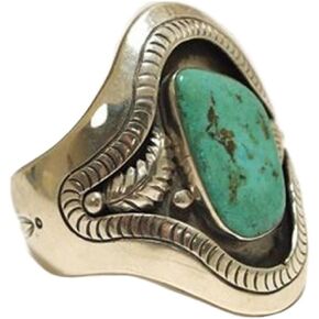 Vintage Handcrafted 925 Silver Turquoise Ring Turquoise Cut Natural Bohemia Turquoise Jewelry Idea Handmade Rings Boho Turquoise Jewelry for Women Birthstone Rings(Size 9）