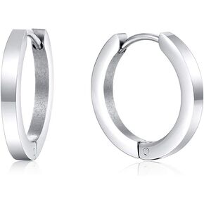 BIYONGDE Mens Womens Circle Huggie Hinged Hoop Earrings, Stainless Steel, Minimalist, Classic