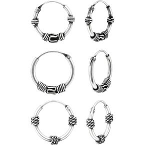 SAE99 12 مم Bali-Style / Tribal-Style .925 أقراط استرلينية فضية صغيرة لا نهاية لها لالغضروف والهيليكس وثقوب الأذن الثاني (3 أزواج)، فضي، فضي, فضة, فضي in Kuwait