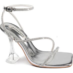 Zzheels Women's Rhinestone High Heels Crystal Strappy Heels Square Toe Sandals for Dating Party