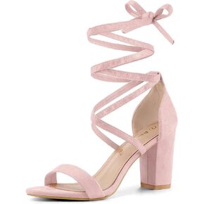 Allegra K Women's Open Toe Lace Up Chunky High Heels Sandals