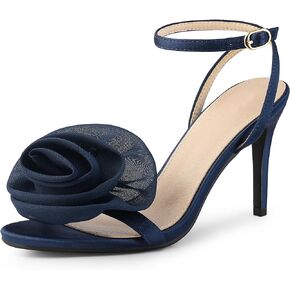 Perphy Satin Rose Flower Stiletto High Heel Slingback Heeled Sandals for Women