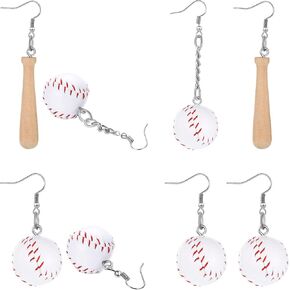 4 Pairs Baseball Dangle Earrings 3D Big Faux Leather Baseball Earrings Baseball Bat Drop Earrings Pendant Baseball Jewelry for Women in Saudi Arabia