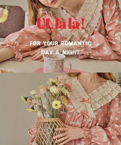 بيجامة للنساء من اولالا باكمام طويلة بتصميم كلاسيكي من القطن بتصميم لوليكات من قطعتين بلون زهري اندي من قطعتين، مقاس واحد، لون زهري اندي، مقاس واحد in Kuwait