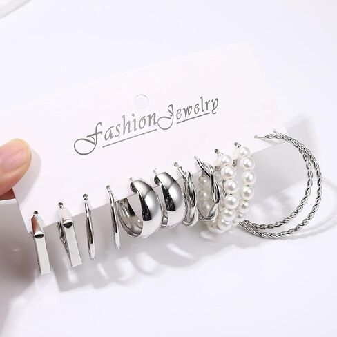 sanfenly الذهب والفضة أقراط القلائد للنساء مجموعة المجوهرات، أزياء هيبوالرجينيك لؤلؤة القلب فراشة هوب مسمار متدلية أقراط multipack، سلسلة الطبقات قلادة القلائد، اكسسوارات المجوهرات in Kuwait