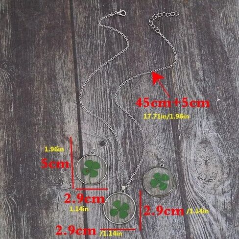 Zian St. Patrick's Day Earring Necklace Clear Round Green Four-Leaf Clover Vintage Silver Necklace Earring Set Holiday Jewelry Gifts For Women Girl in Kuwait